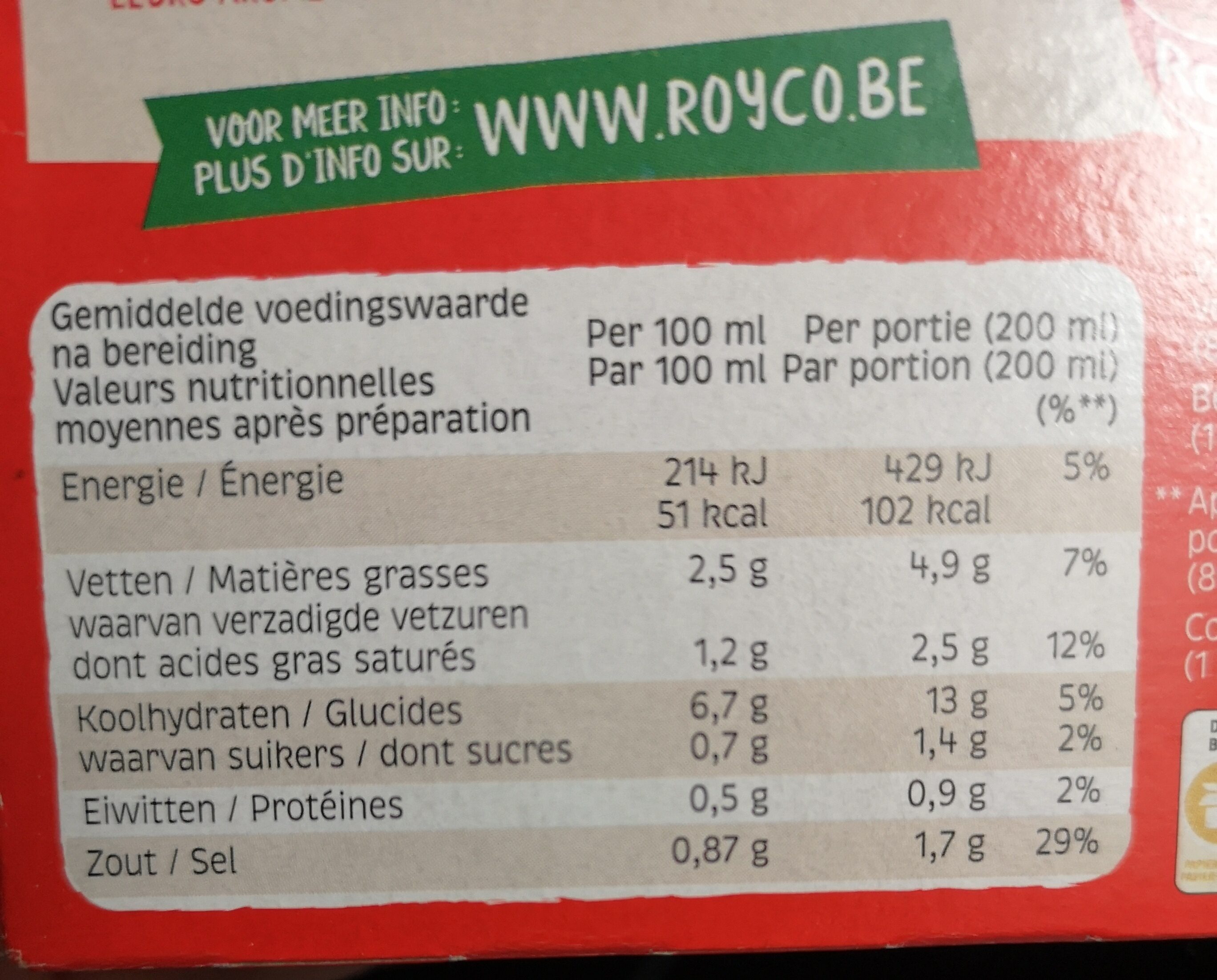 Royco Volaille crunchy - Tableau nutritionnel