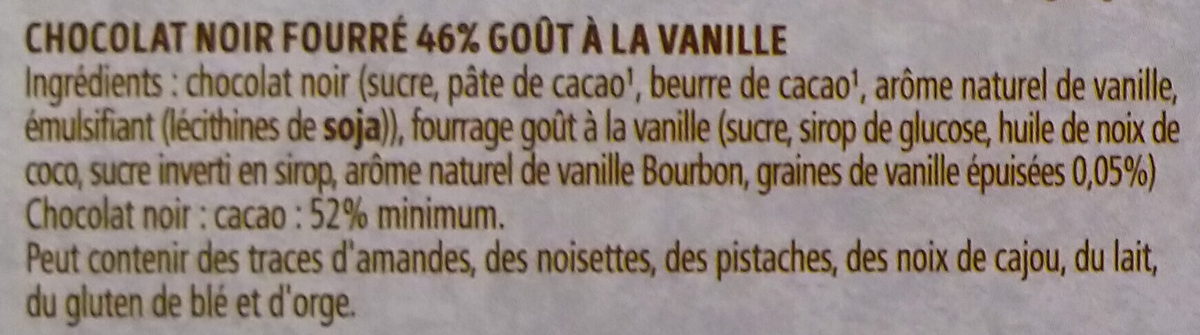 Chocolat fourré goût Vanille - Ingrédients