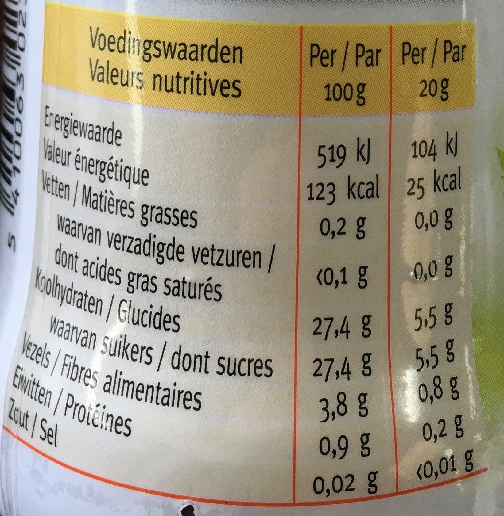 Framboise Stevia sweet - Tableau nutritionnel