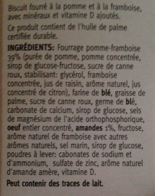 Biscuits Fourrés Pomme - Framboise - Amande - Ingrédients