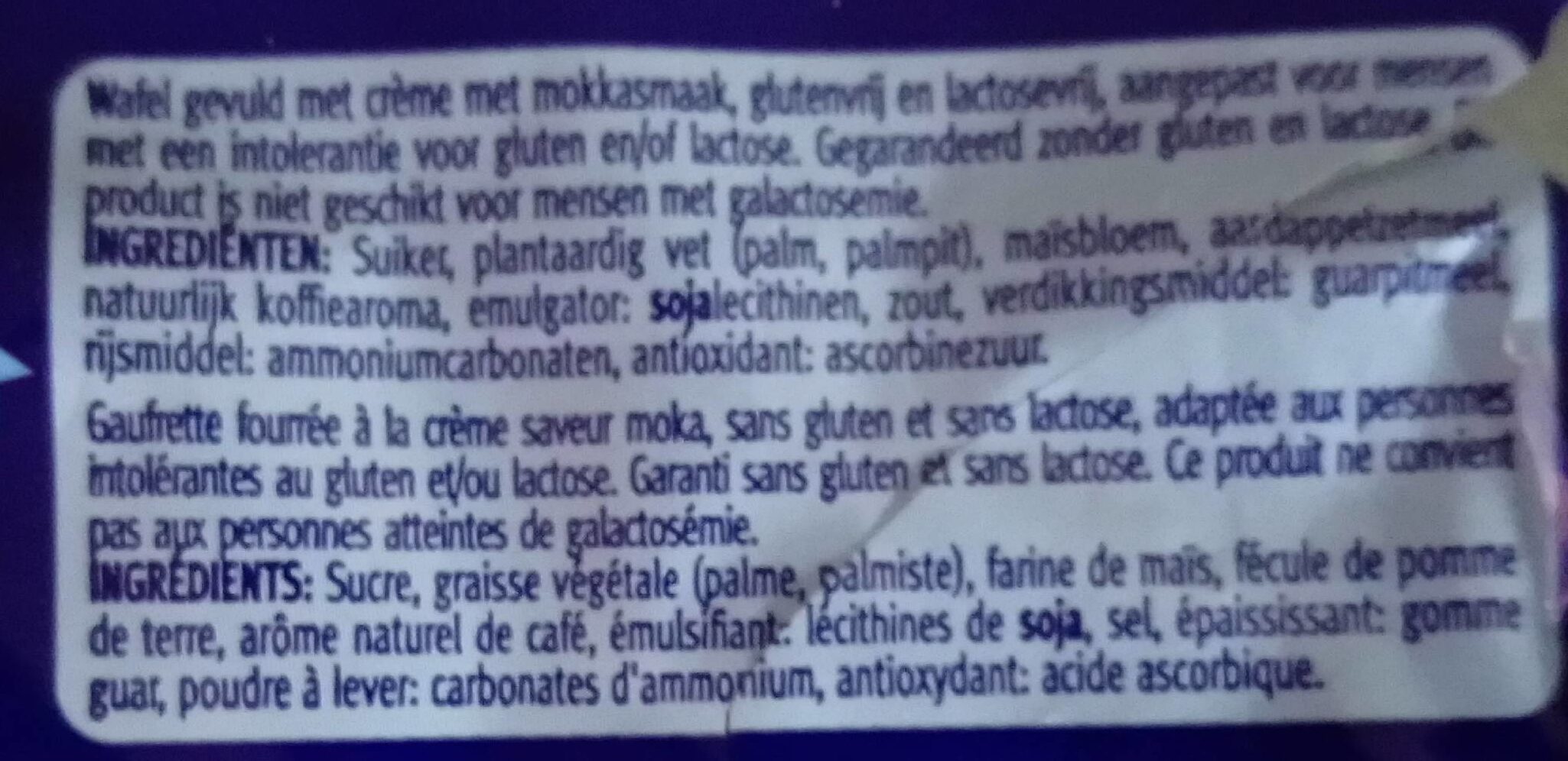 Céréal Gaufrettes Moka Sans Gluten Ni Lactose - Ingrediënten - fr