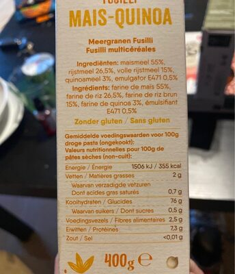 Fusilli Mais Quinoa - Nutrition facts - fr
