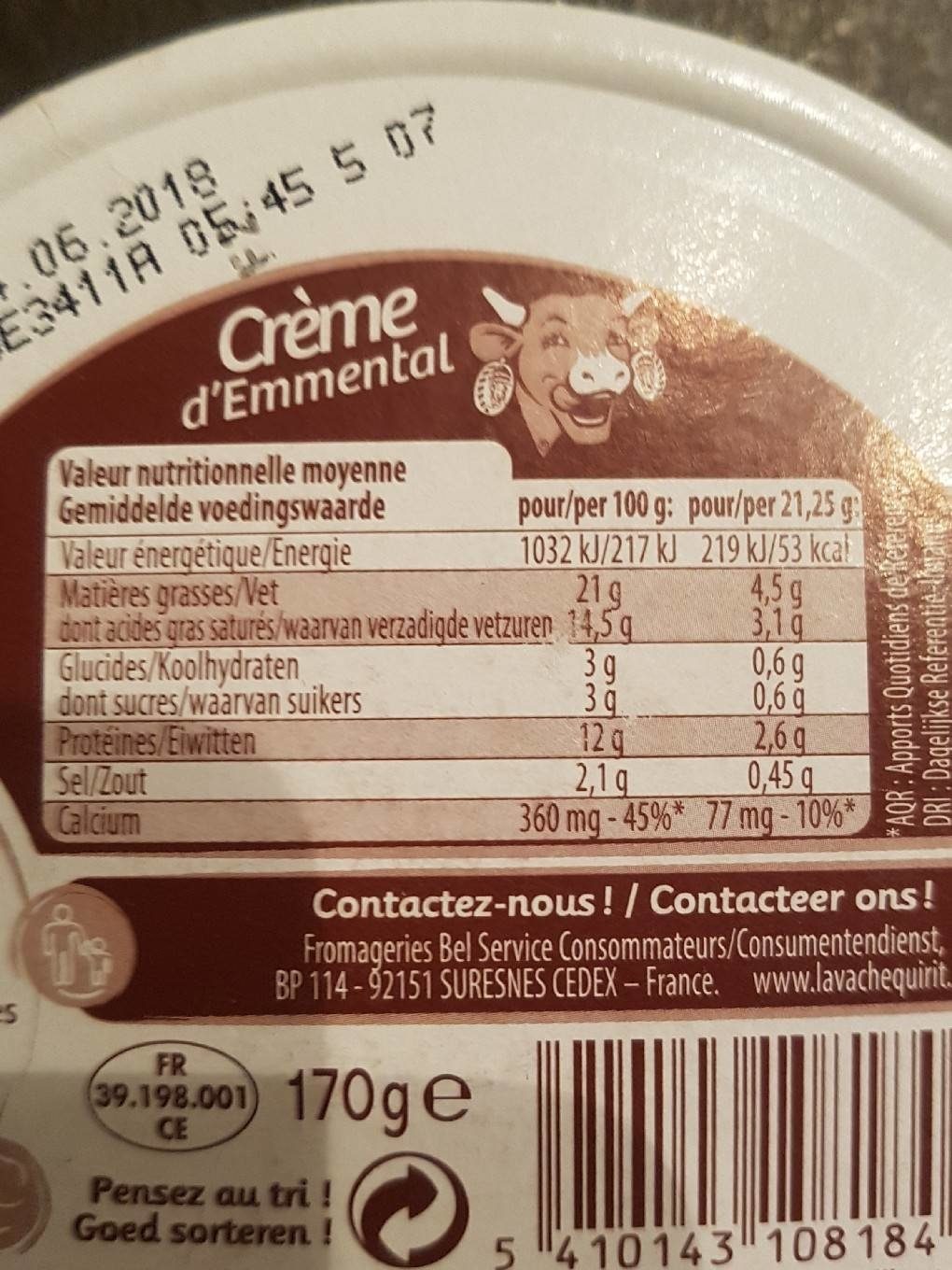 Crème De Gruyère 8portions - Tableau nutritionnel