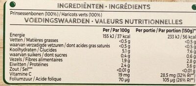 Haricots verts Extra fin - Voedingswaarden - fr