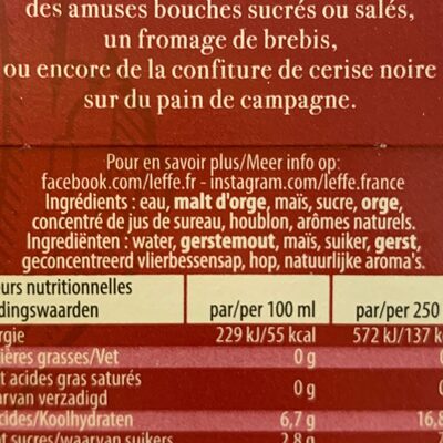 Ruby bière belge - Alc. 5.0% Vol. - Ingrédients