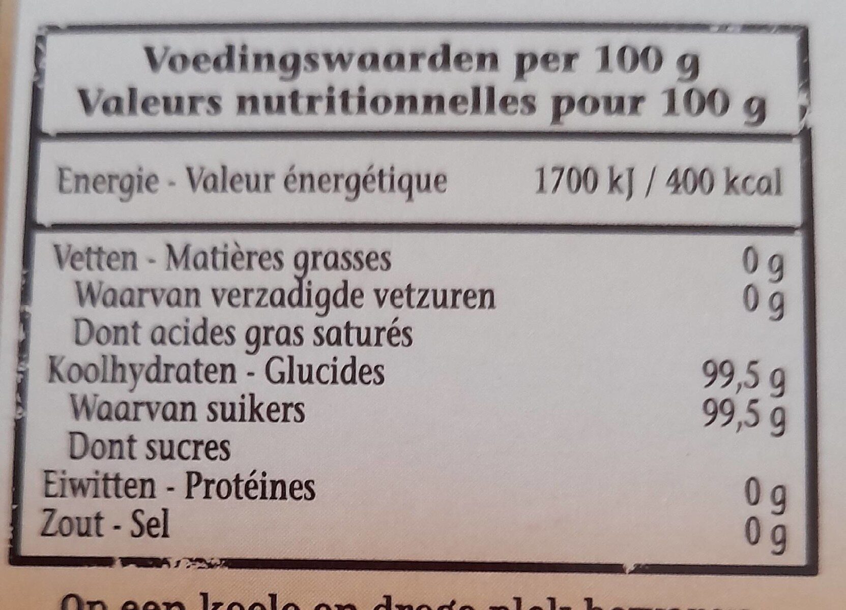 Candico - Tableau nutritionnel