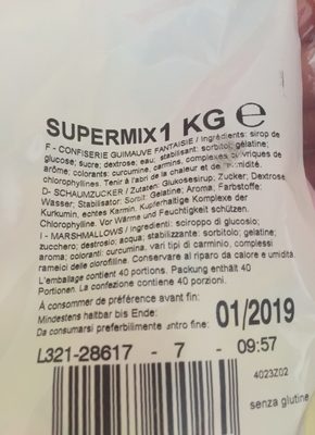 1KG X 1 Sac Supermix Haribo - Ingredients - fr