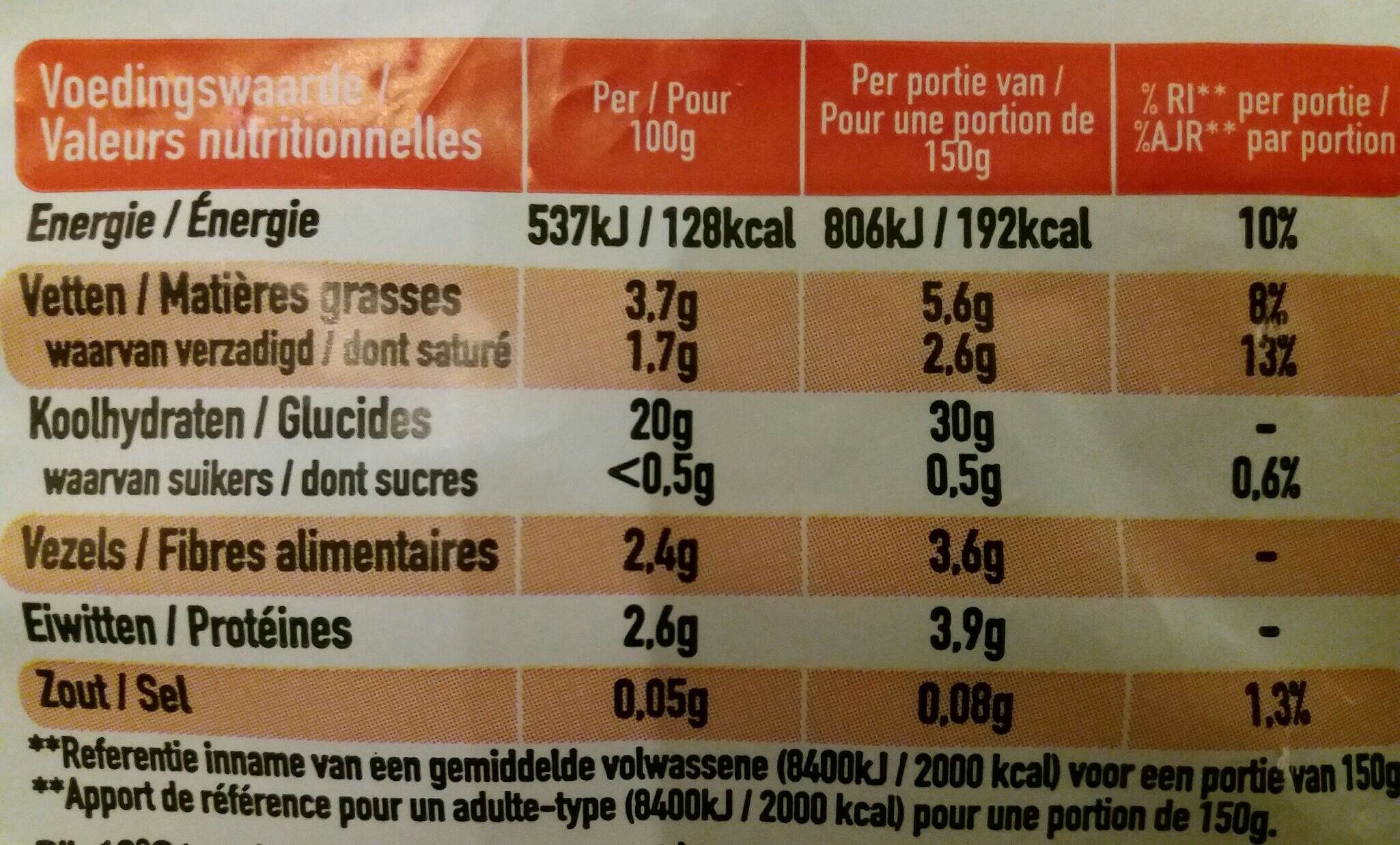Frites Belges - Voedingswaarden - fr