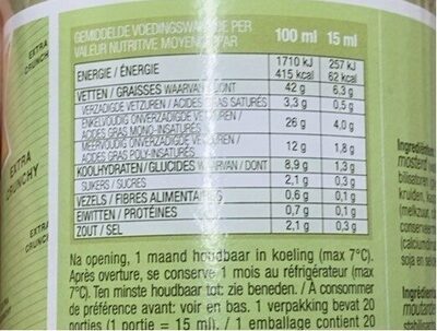 Veggie tartare - Tableau nutritionnel