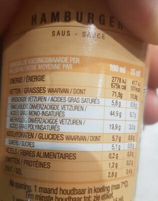 Sauce hamburger - Nutrition facts - fr
