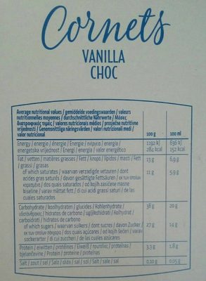 Cornet vanillé choc - Tableau nutritionnel