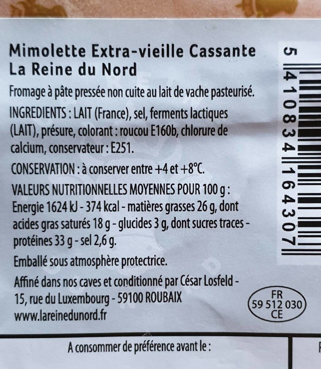 Mimolette Extra vielle Cassante - Tableau nutritionnel