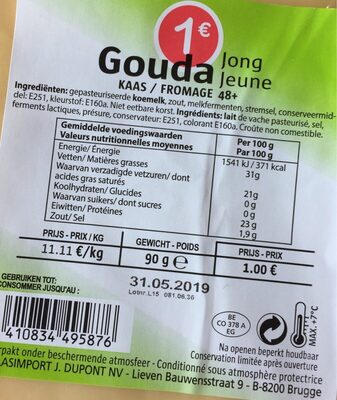 Gouda jeune fromage 48+ - Product - fr