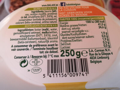 Beurre 0%Lactose - Tableau nutritionnel