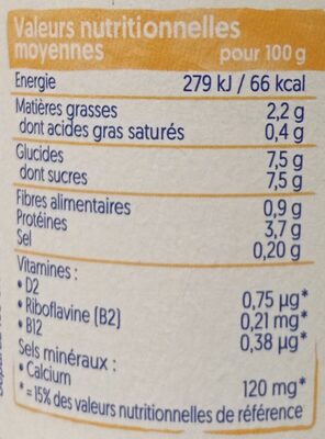 Vanille au soja - Tableau nutritionnel