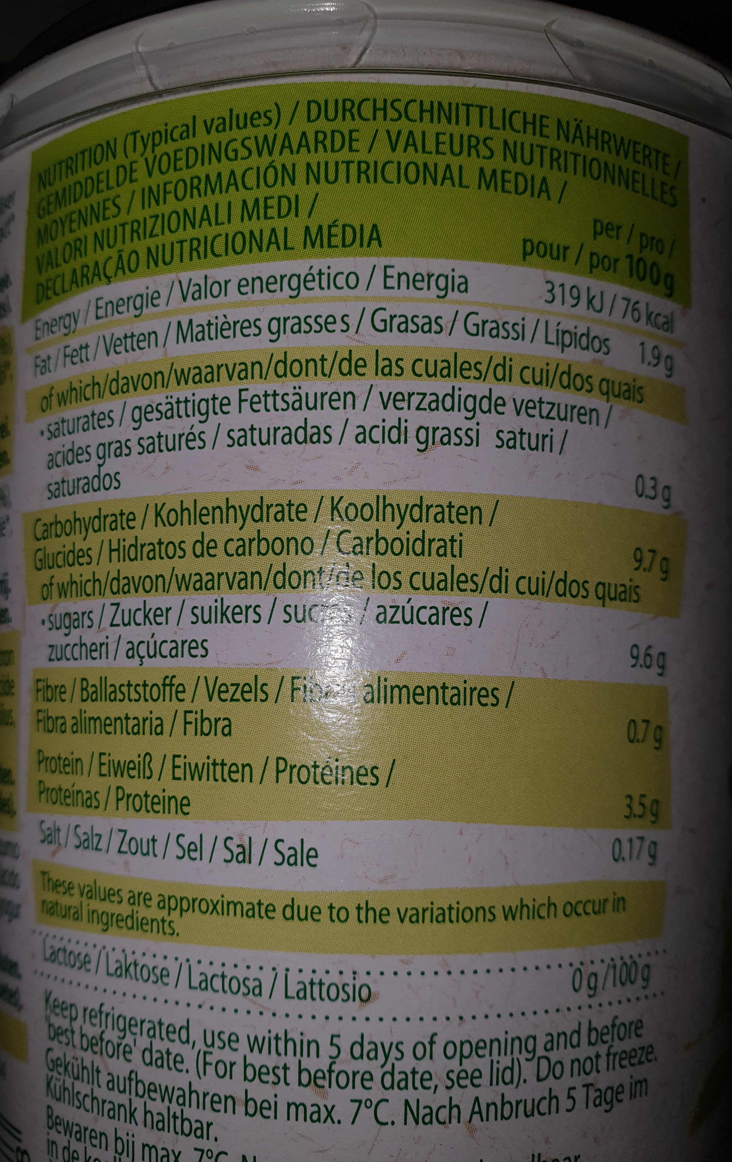 Yaourt Soja Lime Melisse - Tableau nutritionnel