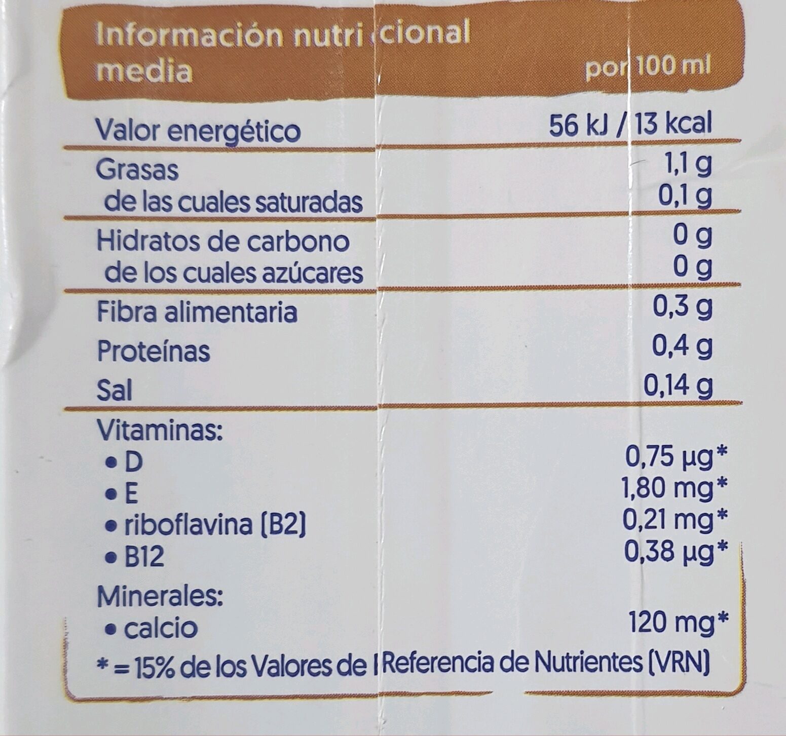 Almonddrink - Información nutricional
