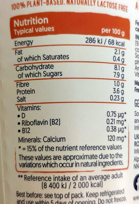 Strawberry Soya with Yogurt Cultures - Nutrition facts