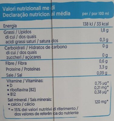 Bebida de soja sin azúcar - Tableau nutritionnel
