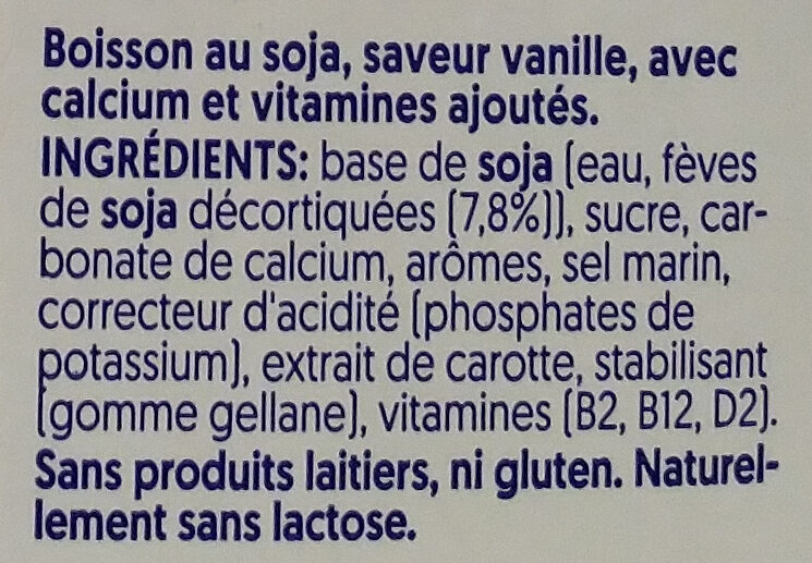 Vanille Geschmack Soya - Ingrédients