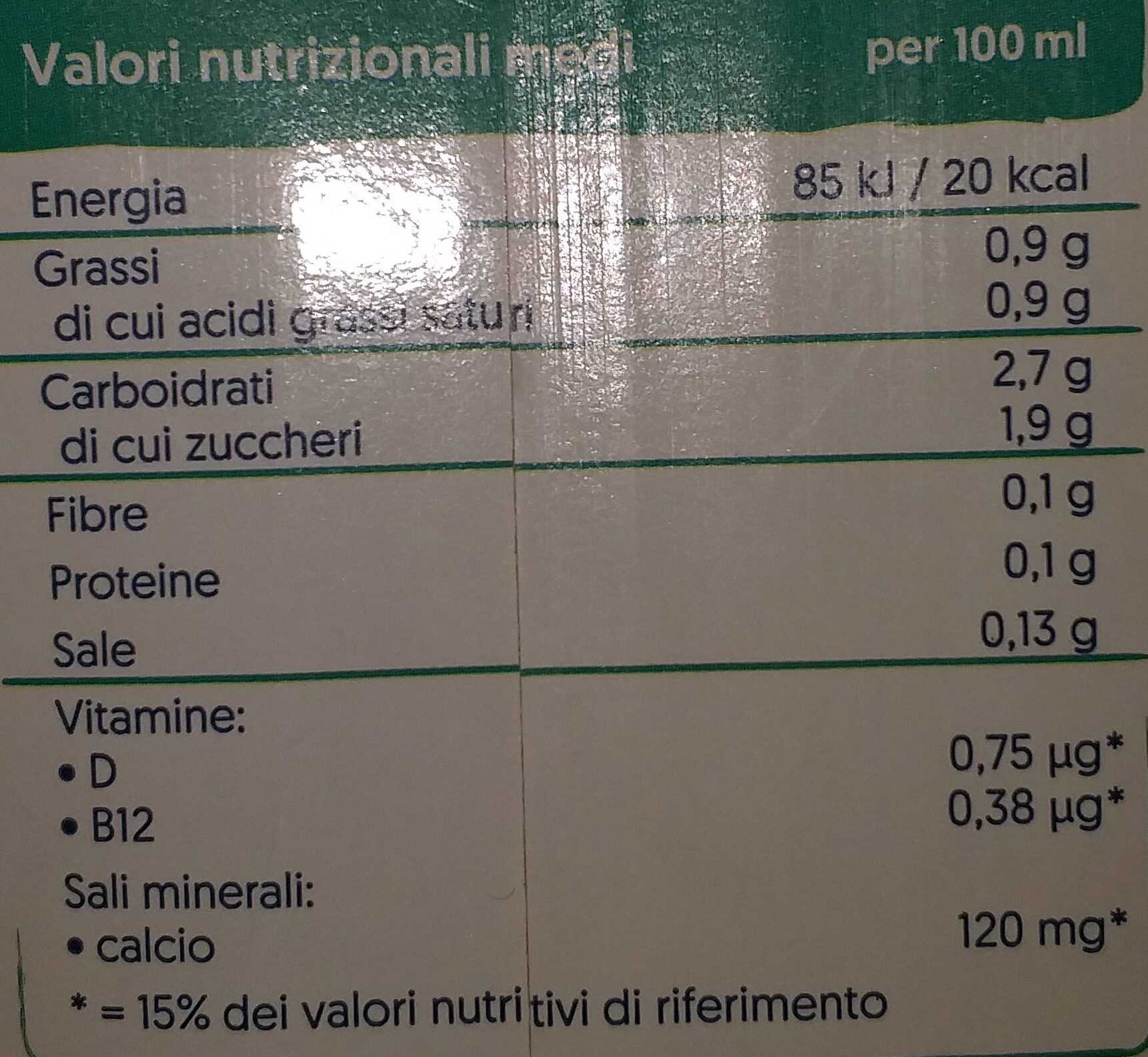 Кокосова напитка с ориз с добавени калций и витамини - Valori nutrizionali