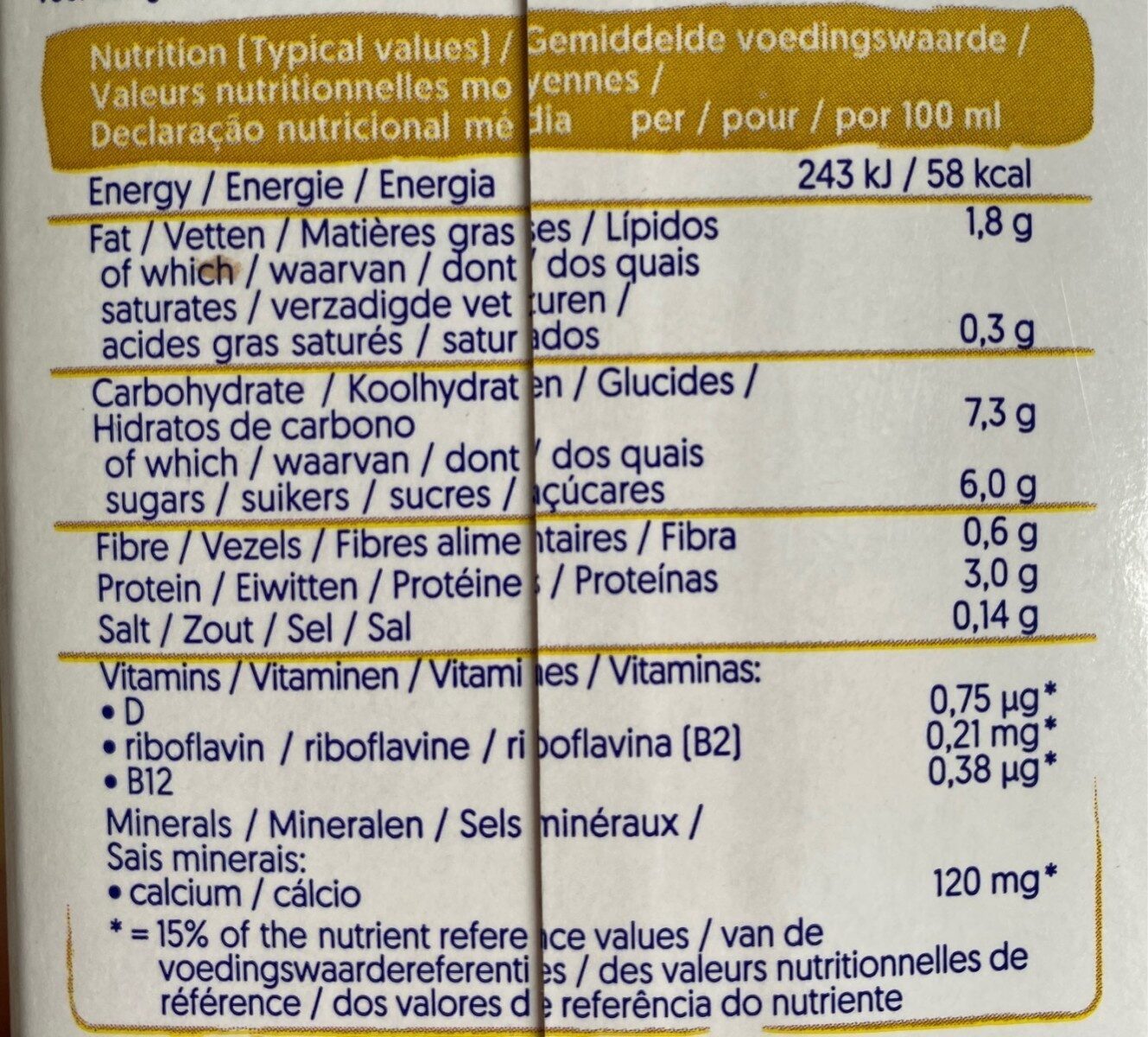 Gelbe Bohnen - Tableau nutritionnel - en