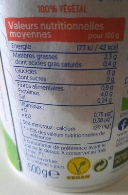 Natural without sugar - Alpro - 500g - Nutrition facts