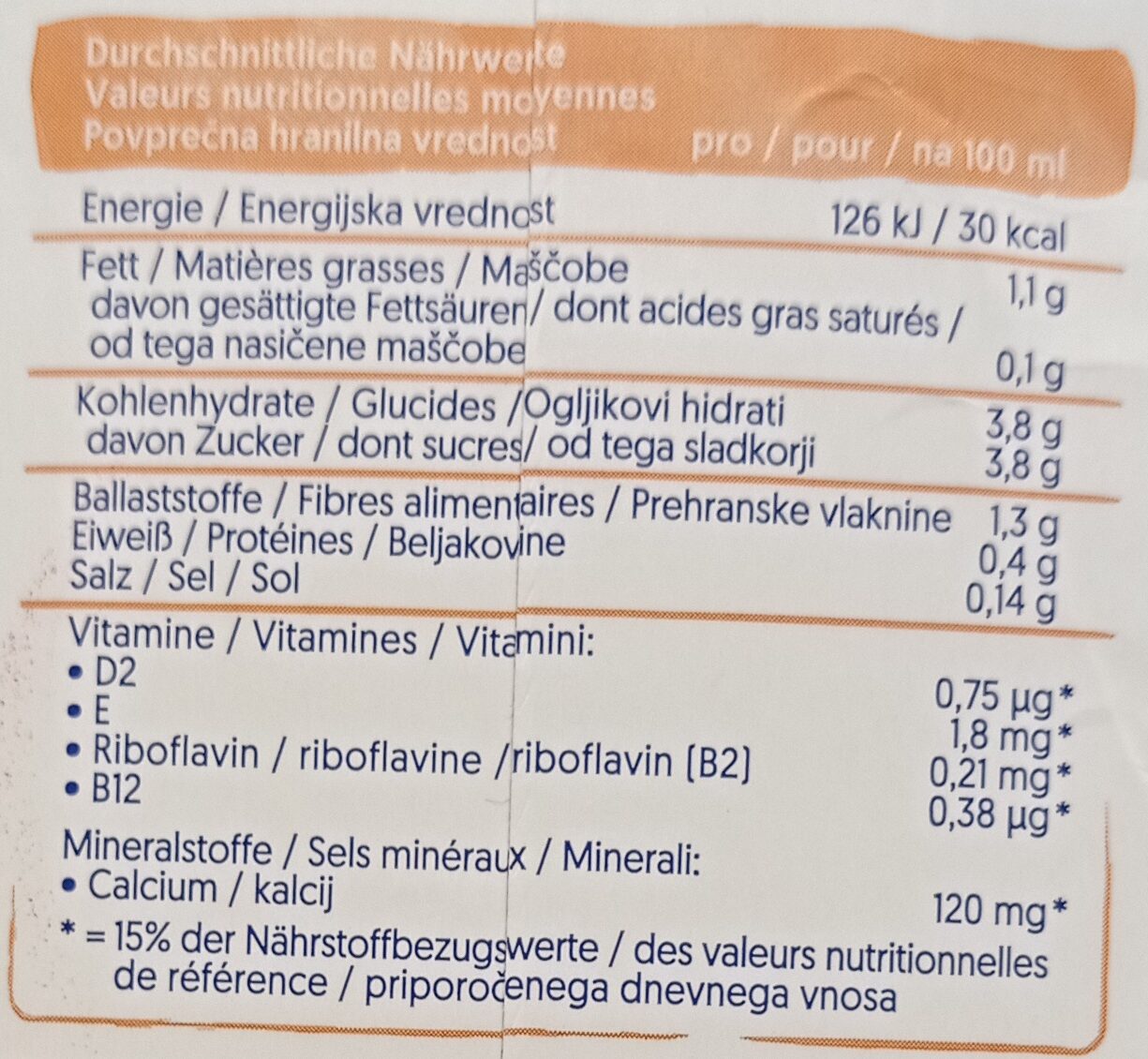 Mandel Vanille Geschmack - Nutrition facts - de