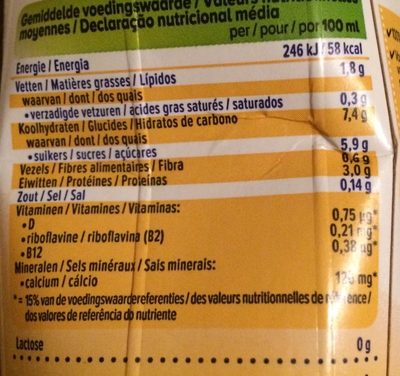 Soya Banane - Tableau nutritionnel