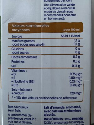 Lait d'amande non sucré - Valori nutrizionali - fr