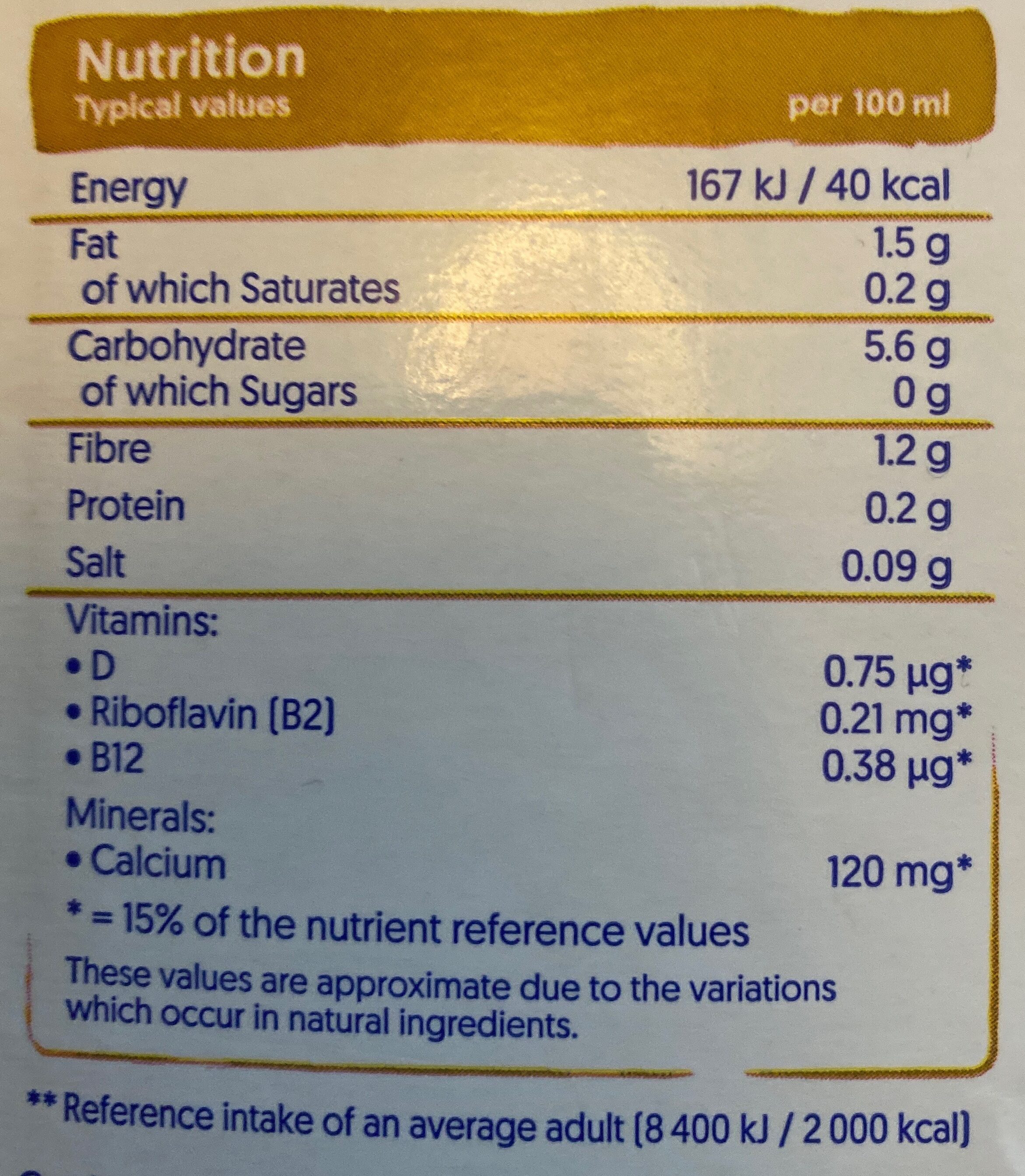 Oat No Sugars - Información nutricional - en