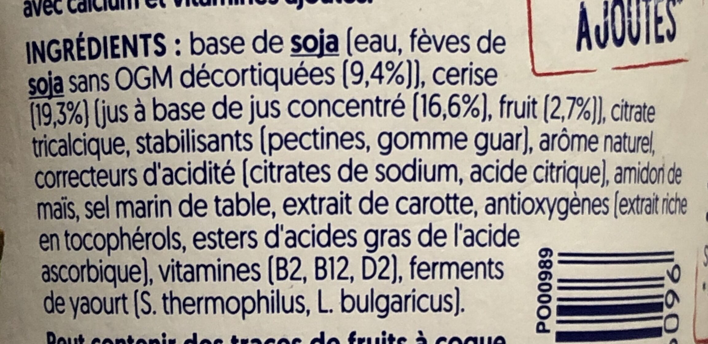 Alpro Cerise Sans Sucres Ajoutés - Ingredienser - fr