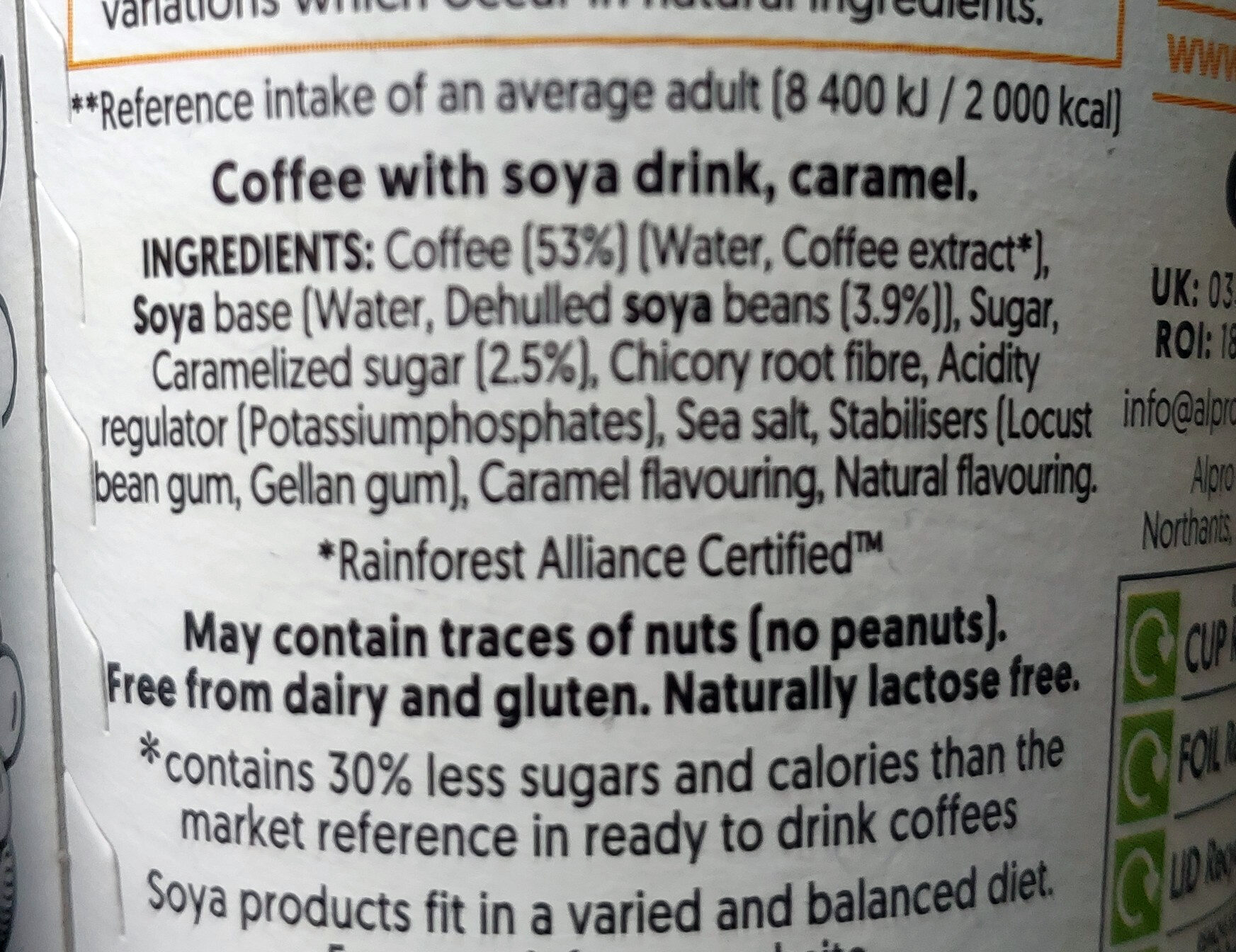 Caffè Karamel Soya - Ingredients