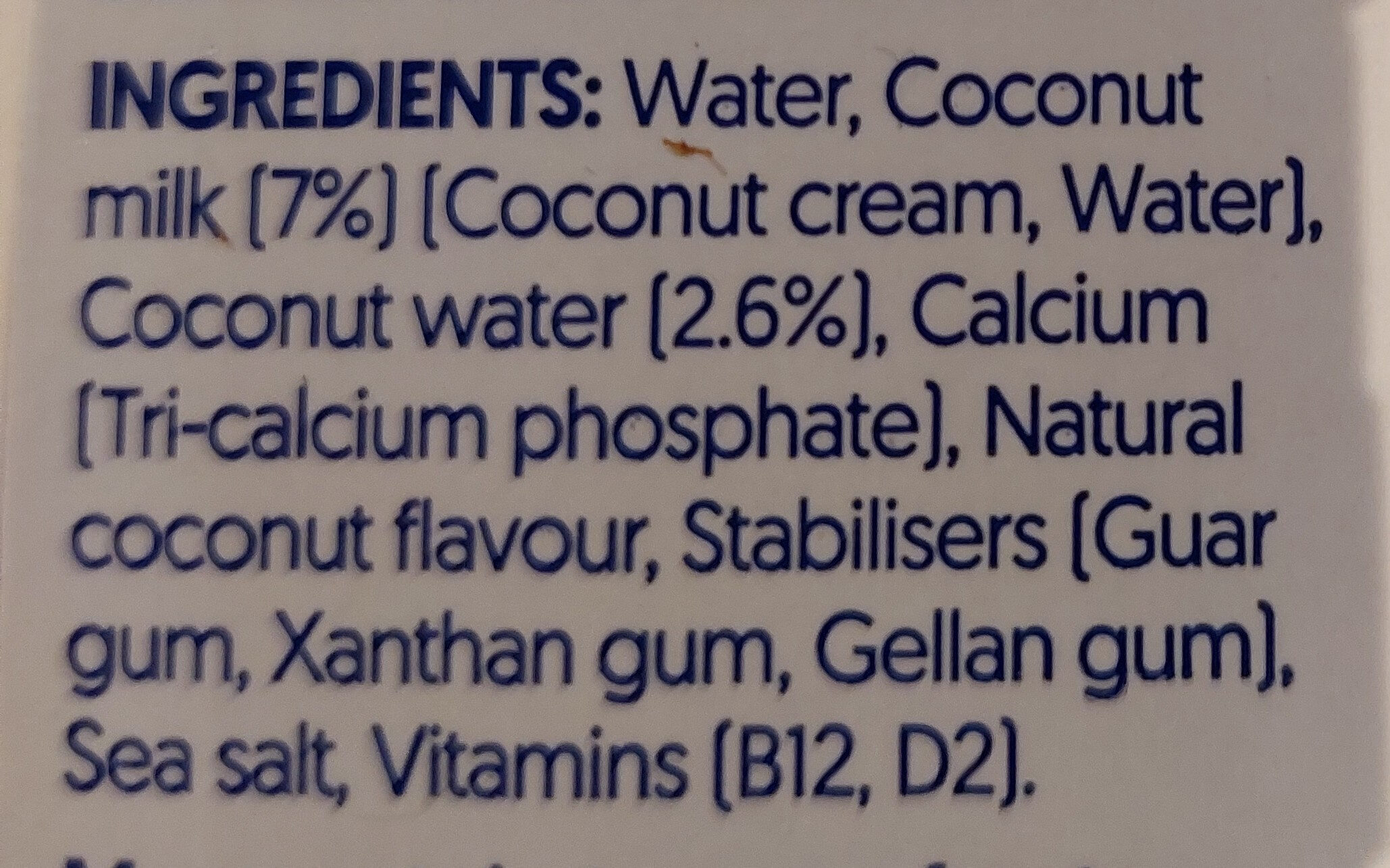 Coconut No Sugars - Ingredients