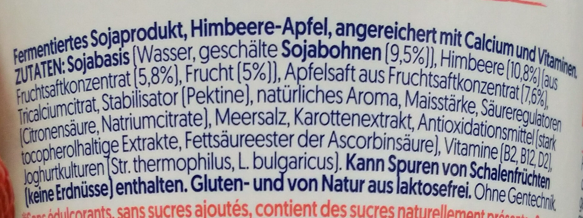 Himbeere Apfel ohne Zuckerzusatz - Ingredienti - de