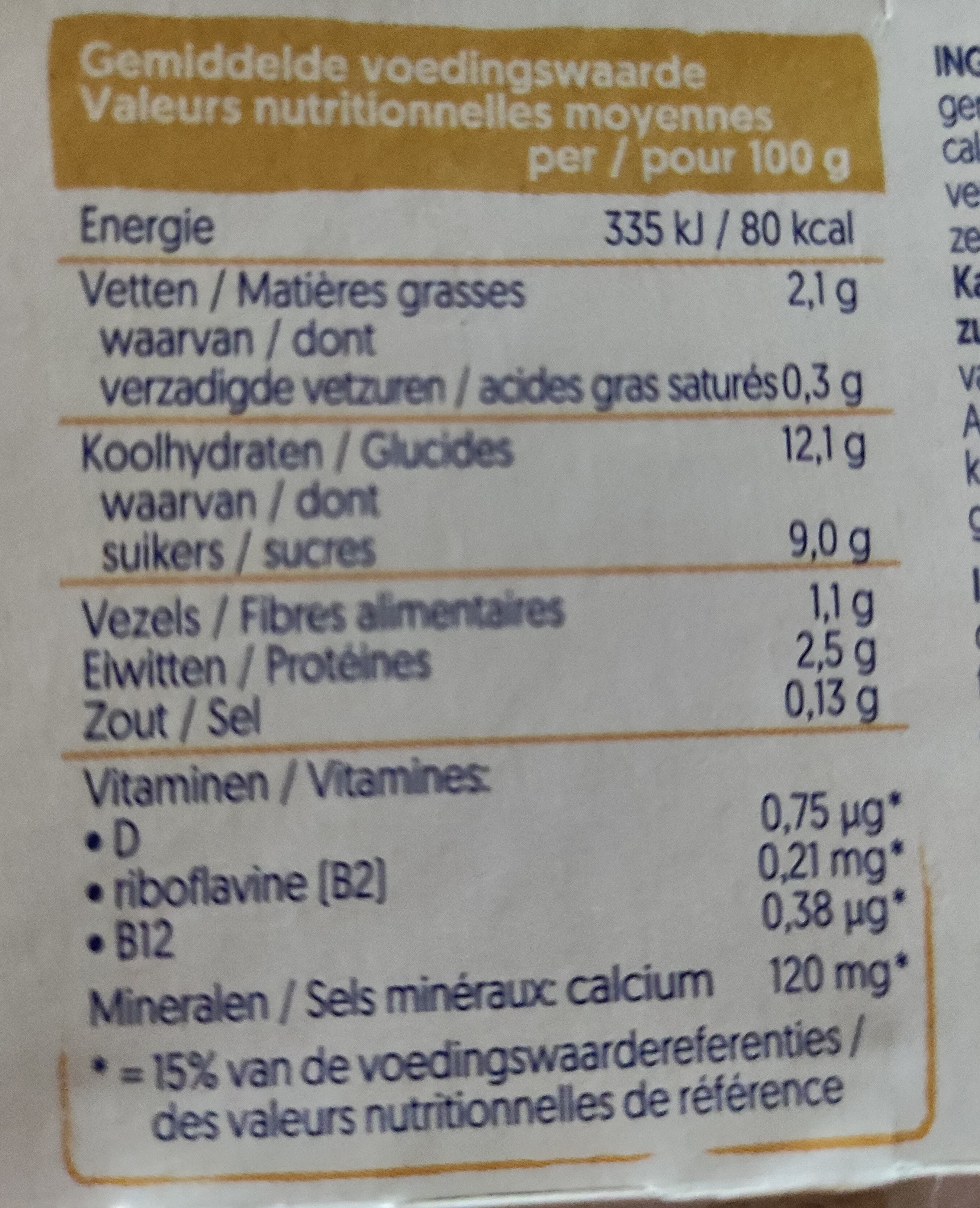 Vanille-Mandel Dessert - Tableau nutritionnel
