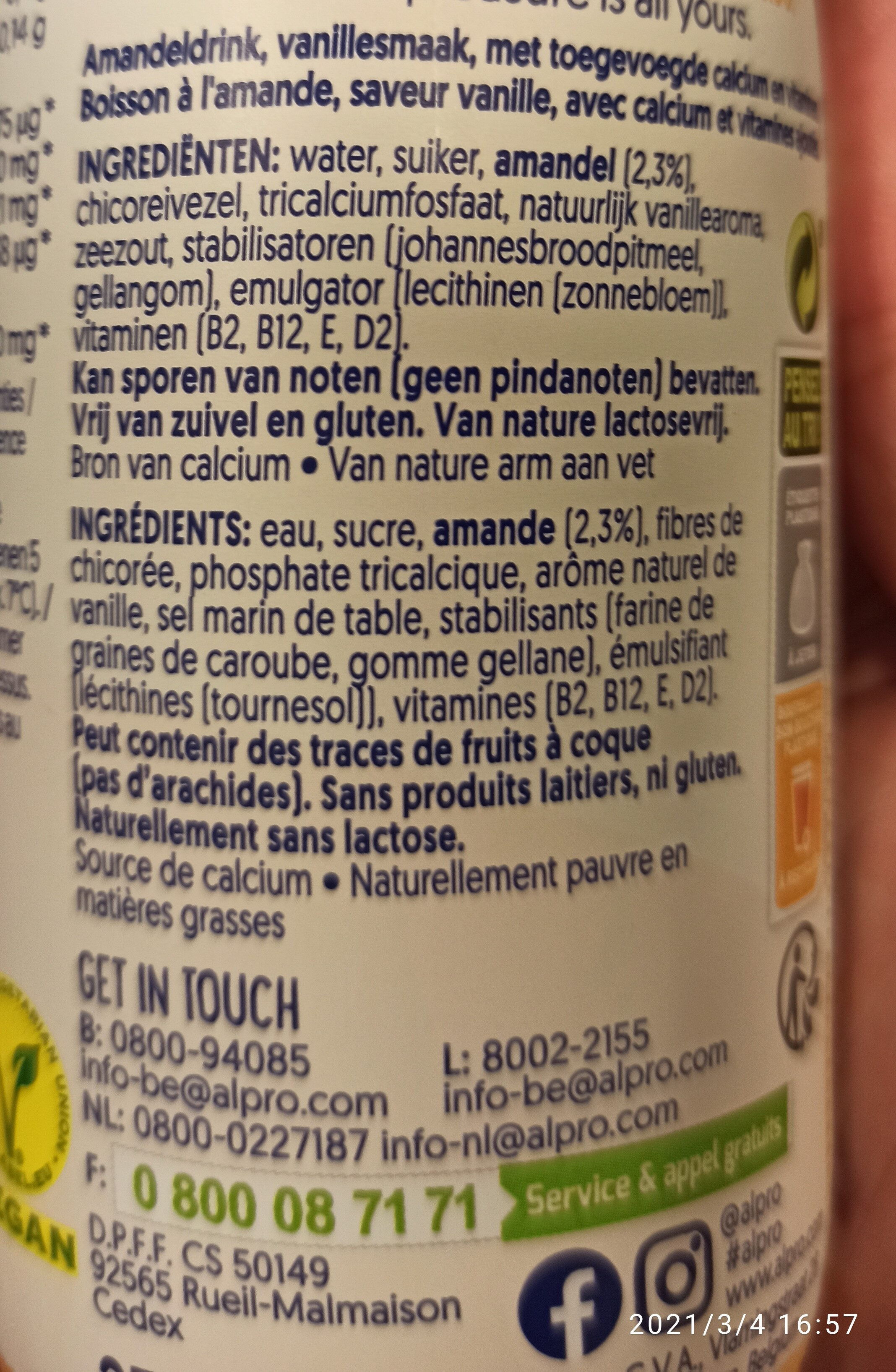 Lait d'Amande a la vanille de madagascar - Ingrediënten - fr