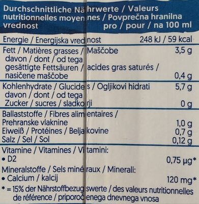 NOT MLK Pflanzlich - Voll, 3,5 % Fett - Nutriční hodnoty - de