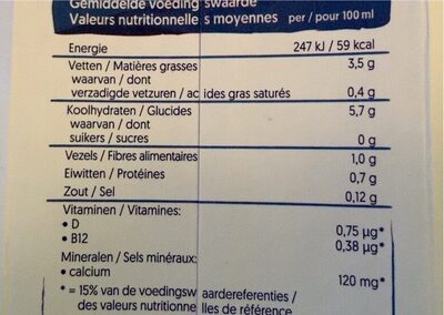NOT MLK Pflanzlich - Voll, 3,5 % Fett - Nährwertangaben