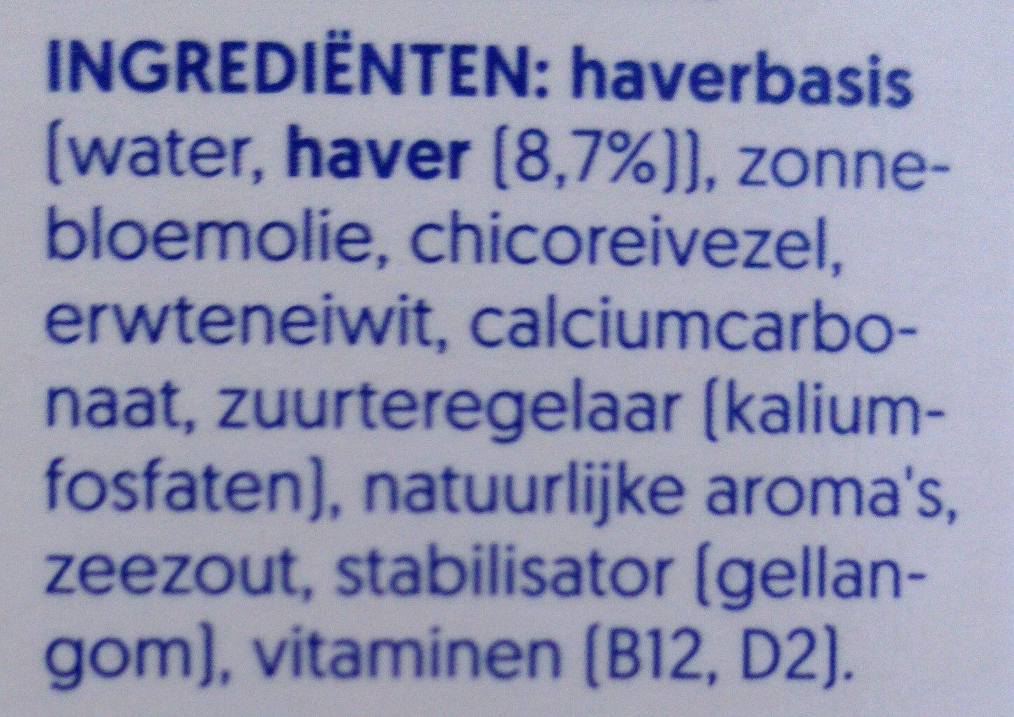 Not milk - Ingredientes - nl
