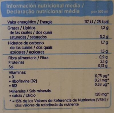 Bebida de soja ligera - Informació nutricional - es