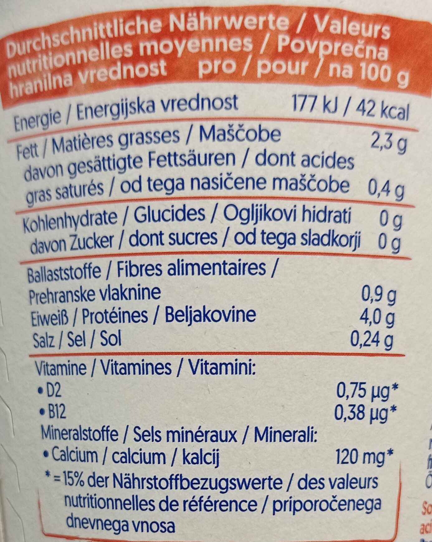 Sojajoghurt ohne Zucker - Natur - Nährwertangaben