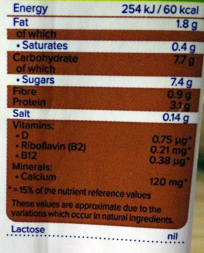 Chocolate Flavour Soya Milk - Información nutricional - en
