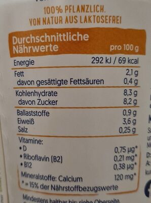 Sojajoghurt - Pfirsich - Nährwertangaben