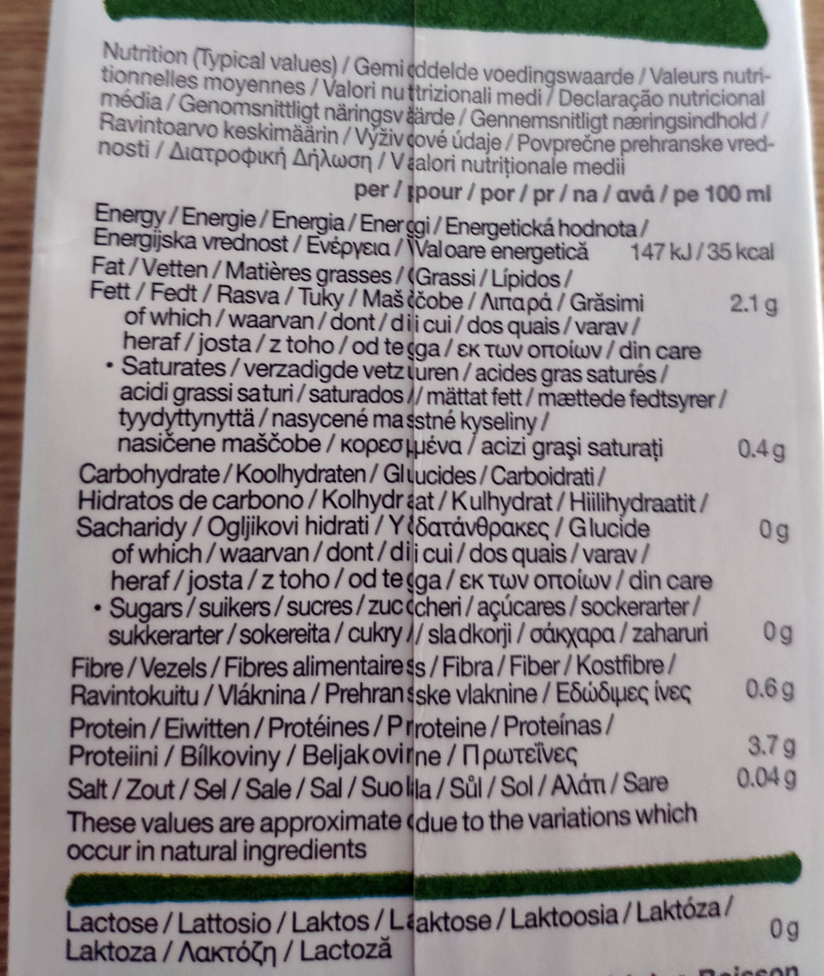 Soya Unsweetened Organic (Red) - Nutrition facts
