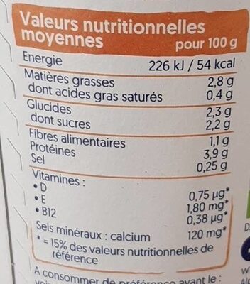 Yaourt nature aux amandes - Nutrition facts - fr