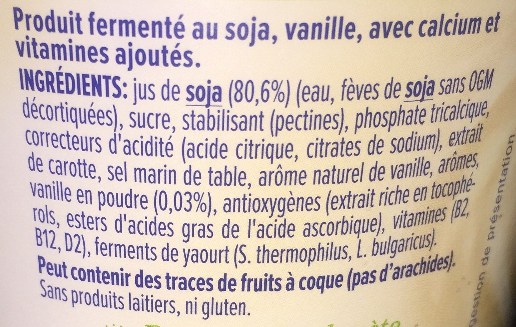 Vanille vegan - Ingrédients