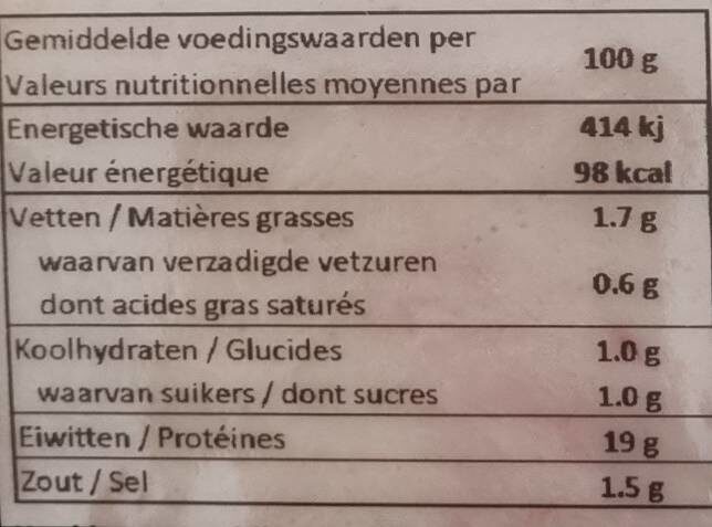 Pur filet de poulet - Nutrition facts - fr