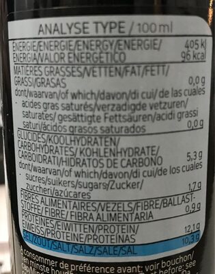 Tamari less salt 25% - Sauce de soja biologique - Tableau nutritionnel