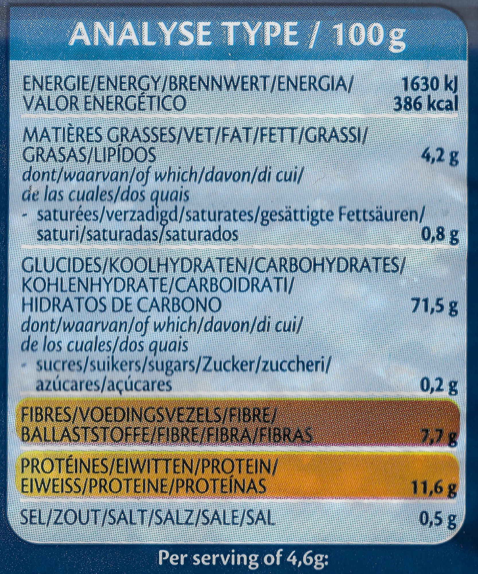 Buckwheat Sarrasin - Tableau nutritionnel